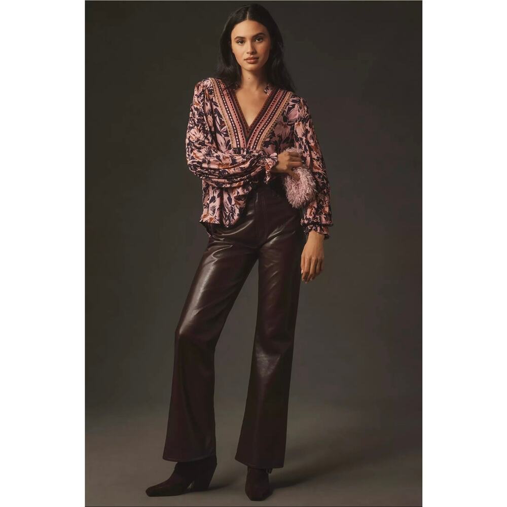 Bl-nk x Anthropologie Stephanie Long-Sleeve Top in pink floral. Size M. Ret $118 - Picture 3 of 11